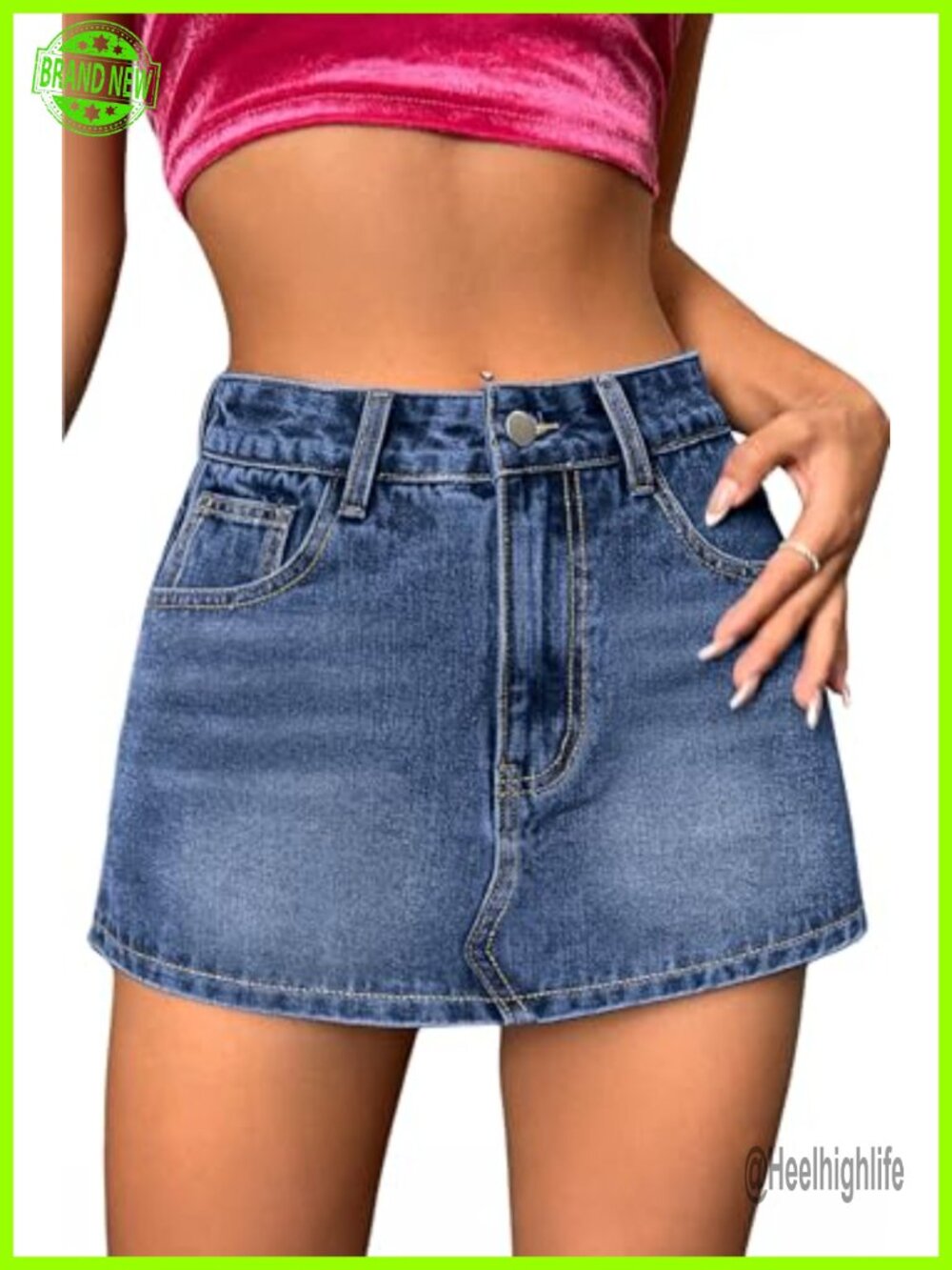 Womens High Stretch Denim Skort Mini Jean Skirt with Shorts